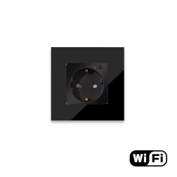 Vienvietis WiFi kištukinis lizdas su stikliniu rėmeliu Feelspot, juodas