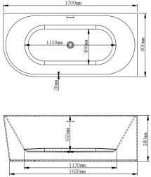 Akrilinė vonia NOVA 208 170 cm balta/juoda dešinė